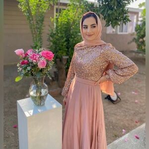 pink sequin chiffon dress